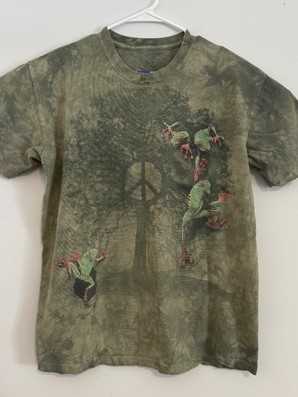 The Mountain Frogs Animal Print T-Shirt Large Green Acid Wash Y2K Short Sleeve